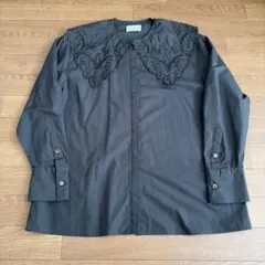 UNITED ARROWS ビッグカラー刺繍襟 長袖ブラウス ブラック