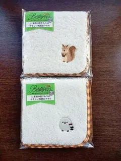 【新品未開封】2つセット タオル ハンカチ 刺繍 シマリス シマエナガ 日本製