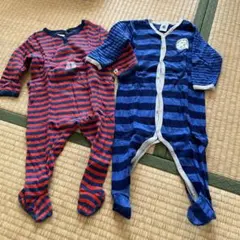 Petit Bateau 赤青ストライプロンパース　2着