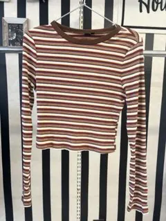 SHEIN MOD ボーダー クロップド　長袖 Tシャツ L