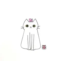 【1005】【白猫の絵】オリジナル手描きアナログイラスト原画　自作創作アート作品