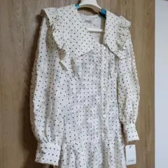 【新品タグ付き】SNIDEL ドット柄 ワンピース アシンメトリー 襟付き 白