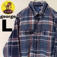 USA古着 george　ネルシャツL　ワインレッドネイビー　チェック