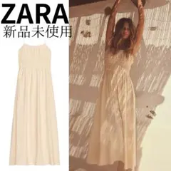 ZARA ストレッチディテール入りフルイドミディ丈ワンピース　M