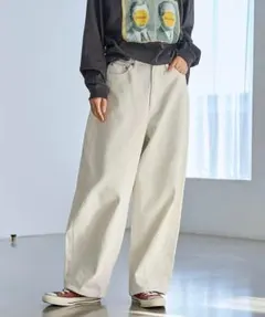 coen カーブデニムパンツ カーブパンツ デニムカーブパンツ ワイドデニム 白のサムネイル