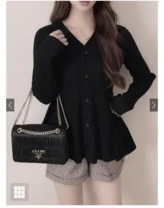 GRL Vネックペプラムリブニットカーディガン ブラック[an1832]