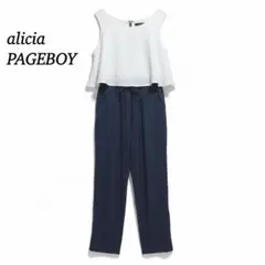 ページボーイ オールインワン 【F】 サロペット ノースリーブ 春夏 白×紺