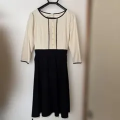 tocco アイボリー・ネイビー Aラインワンピース 七分袖