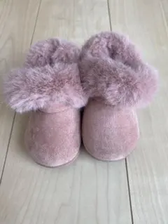 12㎝ピンク スエード ファー付きムートンブーツ中暖　冬秋