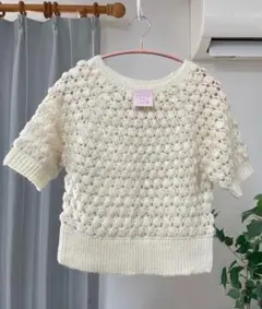 FOXEY フランス製糸 リネン ニット 半袖 38 グレージュ ロゴ - メルカリ