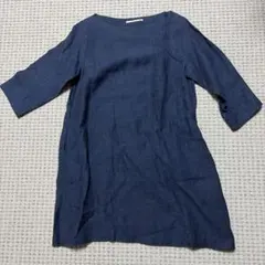 【美品】YARRA ブルー 七分袖チュニック　リネン　ワンピース