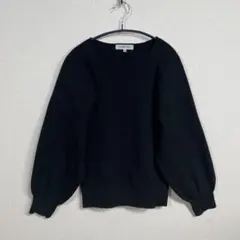 インディヴィ パフスリーブ ボートネック リブニット 黒 38 M