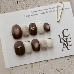 ネイルチップ 現品 淡色 ニュアンス Lサイズ バレンタイン ブラウン 冬