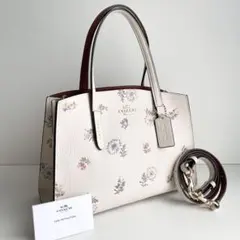 コーチ COACH ハンドバッグ 2way キャリーオール 花 レザー ほぼ新品