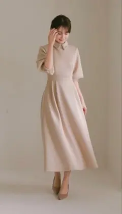 【匿名配送】新品　HALUHIROIN ビジュー襟付きワンピース　ベージュ