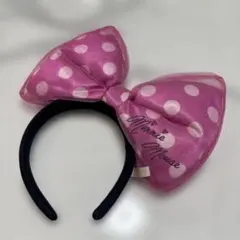 ディズニー　カチューシャ　ミニー　ビッグリボン　水玉　ピンク ドット