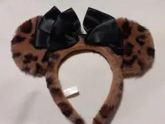 ミニー カチューシャ ヒョウ柄&黒リボン