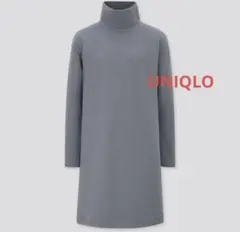 ユニクロ タートルネック ひざ丈ワンピース ブルー M