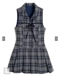 チェック柄リボンノースリシャツミニワンピース［dk1565］