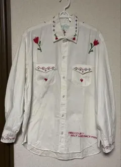 希少 ハリウッドランチマーケット 手縫い刺繍シャツ 総柄