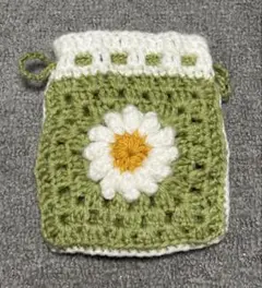 花モチーフ 編み物 巾着袋