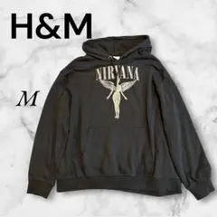 H&M NIRVANAコラボ　フード付きトレーナー　パーカー　ダークブラウン　M