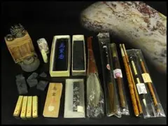 文房具 斑竹筆 印材 古墨 水滴 豆仏 まとめて(K-YC612)