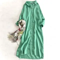 ザラ ZARA リネン100%ロングシャツワンピース 黄緑 ライトグリーン S〜