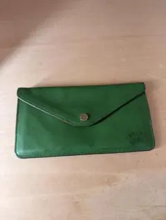グリーン　レザー　長財布 フラップ式　スリムウォレット
