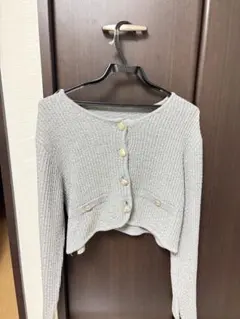 グレー リブ編み クロップドカーディガン