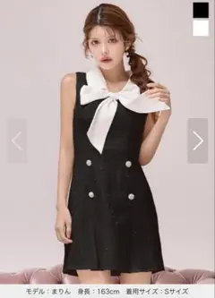 フロントリボンプリーツスカートミニドレス/キャバドレス Sサイズ