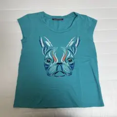 コントワー・デコトニエのフレンチブルドッグ刺繍 半袖Tシャツ ターコイズブルーのサムネイル