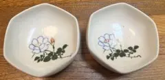 有田焼　加山 陶器 小鉢 2個　山茶花柄 六角小鉢　昭和レトロ
