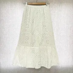 美品✦GU コットンレースロングスカート S オフホワイト