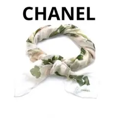 CHANEL シャネル 大判 スカーフ シースルー シルク 花柄 フラワー ロゴ