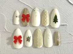 356.クリスマスネイル　ニットネイル　リボン　星ネイル　韓国　ワンホン　個性派