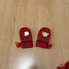 訳あり　ファミリア　赤色ミトン手袋　SS