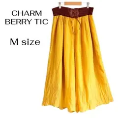 【良品】ワイドパンツ マスタードイエロー リボンコルセット風ウエスタン Mサイズ