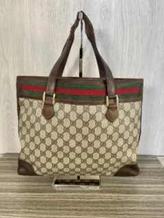 オールドグッチ　トートバッグ シェリーライン　GG PVC レザー　ベージュ