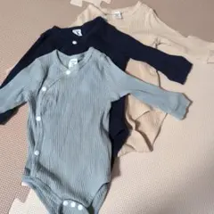 リブ編みロンパース3色セットベビー70