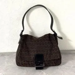 【美品】FENDI フェンディ マンマバケット ズッカ柄 ショルダーバッグ 茶系