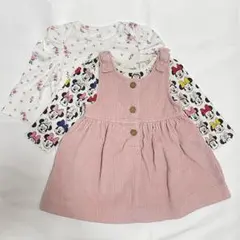 【babyGAP】コーデュロイワンピース＋花柄・ミニー柄ロンパース　3点セット