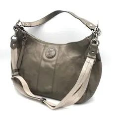 R【美品】コーチ　COACH グレー レザー ショルダーバッグ