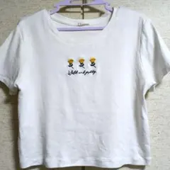 刺繍入りホワイトクロップドTシャツGU　Lサイズ