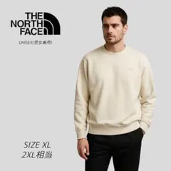 美品　ザノースフェイス　刺繍 ロゴ　裏起毛　スウェット　トレーナー　XL　生成り