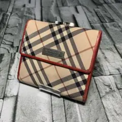 BURBERRY BLUE LABEL ノバチェック柄 折り財布 がま口　レッドのサムネイル