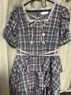 pium クロスベルト半袖ティアードミニワンピース グレーチェック