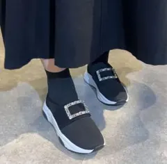 +dianaクリスタルバックル ニットソックススニーカー ブーツ（黒生地）