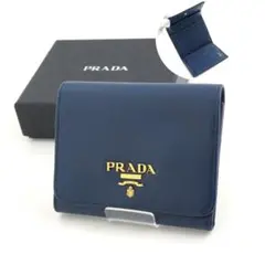 ✨Sランク・保証書付き✨　PRADA ミニ財布　サフィアーノレザー　サフィアーノ ✨Sランク✨ PRADA ミニ財布 サフィアーノレザー アイコン L字 紺色