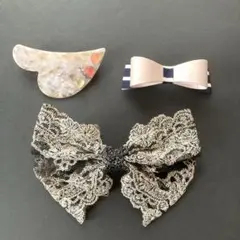 バレッタ　3点　まとめ売り ヘアクリップ　 ゴールドレースリボン　ヘアアレンジ